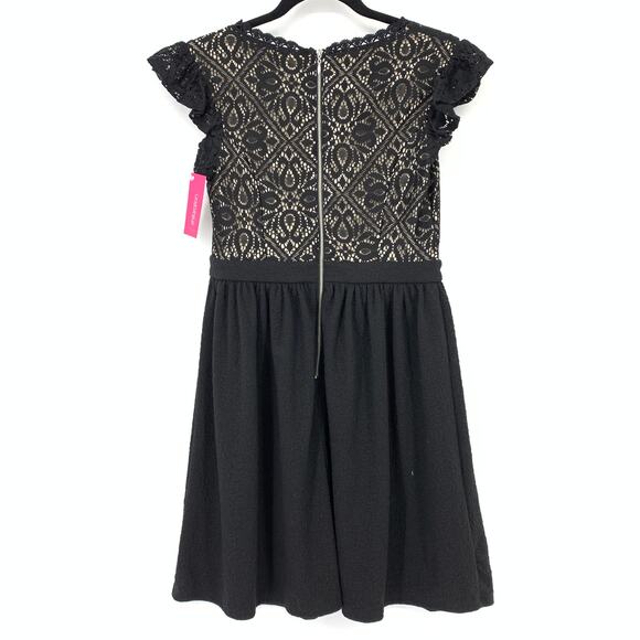 Xhilaration Dress Women's Size Medium A-Line Lace Trim Textured Black Tan - Picture 2 of 7